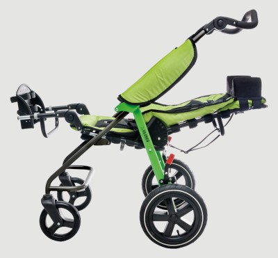 Adjustable tilt angle of seat and footer of ulises evo stroller for children with disabilities