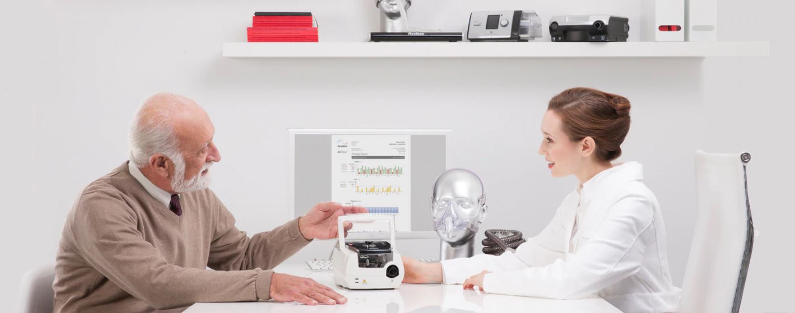 Doctor and a patient consultation discussing the Resmed Stellar 150. 