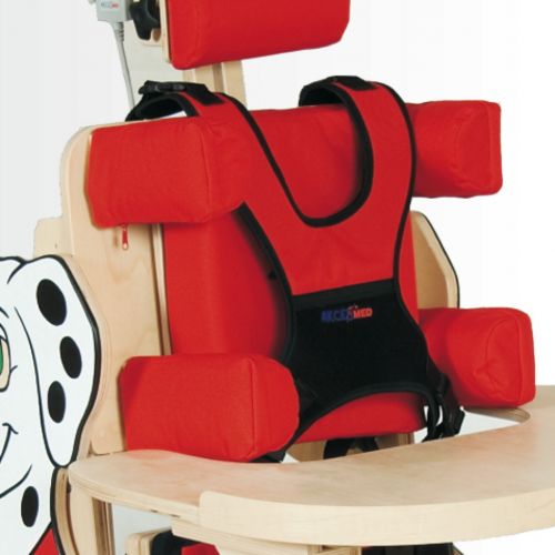 Individually adjustable chest and hip support for standing frame 